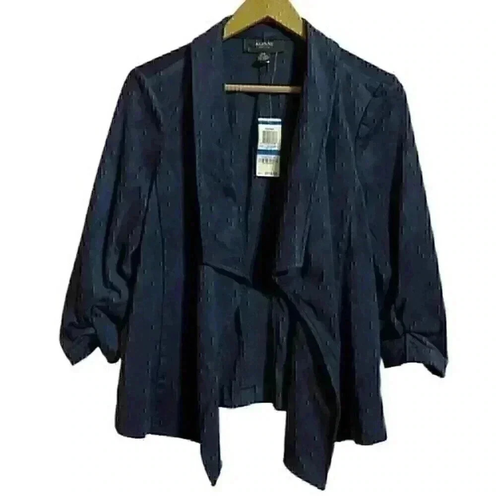Alfani Women’s Petite PXL Modern Navy Open Front Cardigan Ruched Cuffs NWT